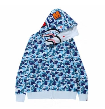 BAPE Big ABC Camo Shark Wide Full Zip Double Hoodie Blue