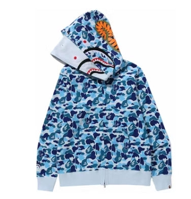 BAPE Big ABC Camo Shark Wide Full Zip Double Hoodie Blue