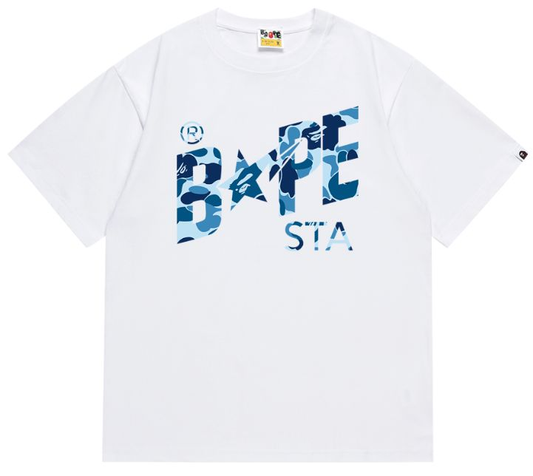 BAPE STA Logo Tee Blue Camo Lettering T-Shirt