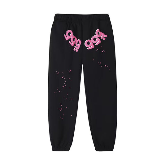 Sp5der Worldwide Pink Black Sweatpants New | Unisex Y2K Joggers, Pink-Black Panel