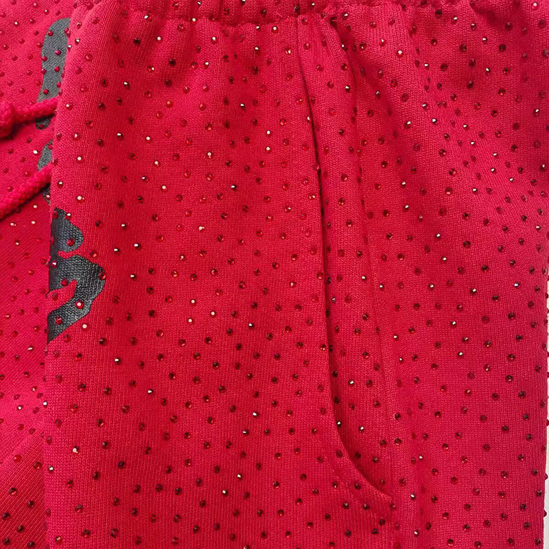 Sp5der Worldwide Red Sweats VVS Rhinestones | Unisex Y2K Oversized Joggers