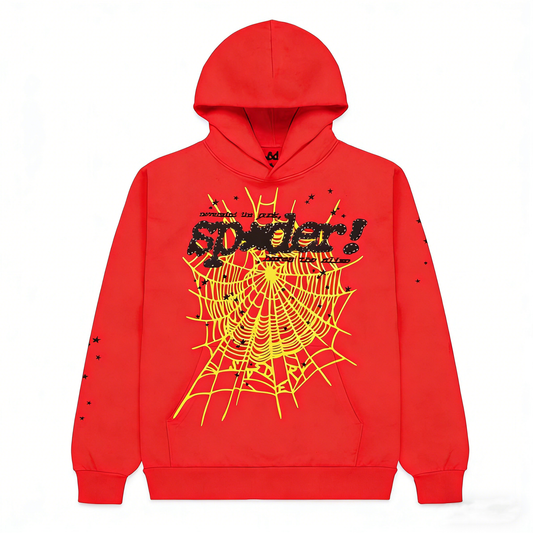 SP5DER Hoodie – Red, 100 % Cotton Y2K Zip-Up, Oversized Breathable Graphic Sweatshirt
