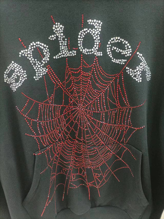 Sp5der OG Rhinestone Logo Hoodie 'Black White'