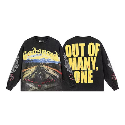 Godspeed Highway Skeleton Black L/S Tee – Black | Unisex Y2K Oversized Cotton Tee