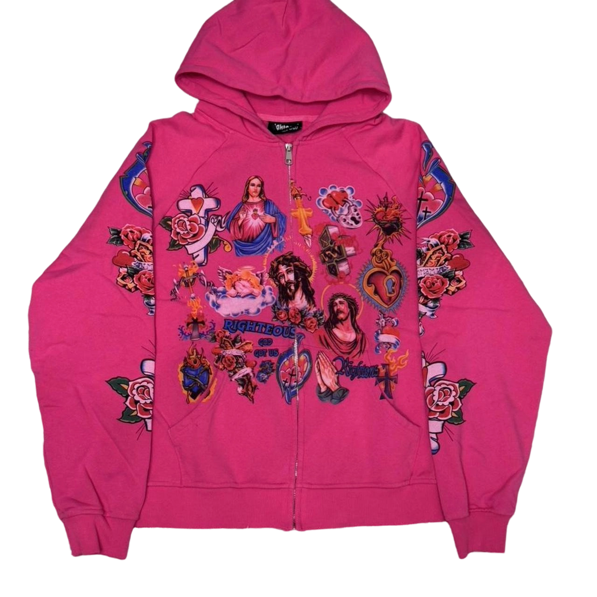 We Are Righteous Hoodie Pink "Risen King" Cropped Zip-Up