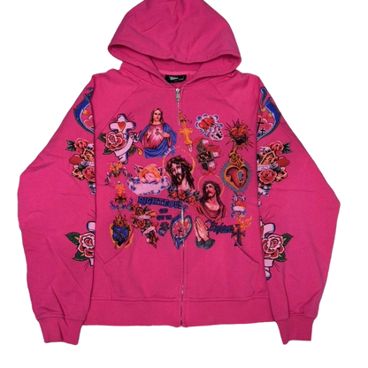 We Are Righteous Hoodie Pink "Risen King" Cropped Zip-Up