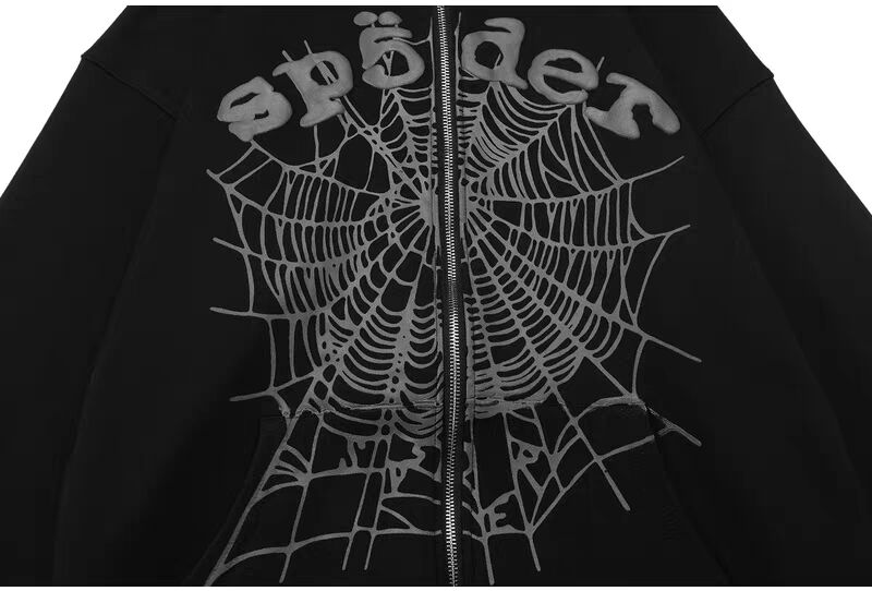 Sp5der OG Web  Phantom Zip-Up Hoodie Black | Unisex Y2K Oversized Graphic Sweatshirt