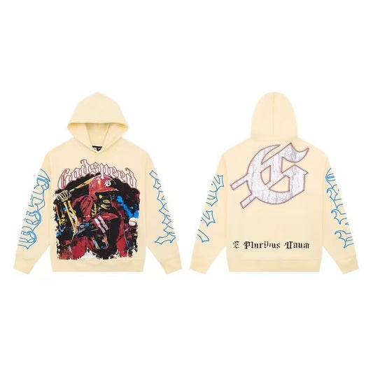 Godspeed Skeleton Baseball Batter Cream Hoodie – Cream | Unisex Y2K Oversized Fleece Hoodie