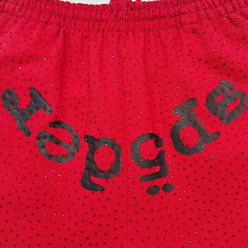 Sp5der Worldwide Red Sweats VVS Rhinestones | Unisex Y2K Oversized Joggers