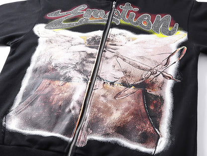 Mixed Emotion "Angel" Rhinestone Zip-Up Hoodie