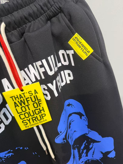 Blue Graphic Sweatpants – “That’s An Awful Lot Of Cough Syrup” | Unisex Y2K Tie-Dye Zip-Up