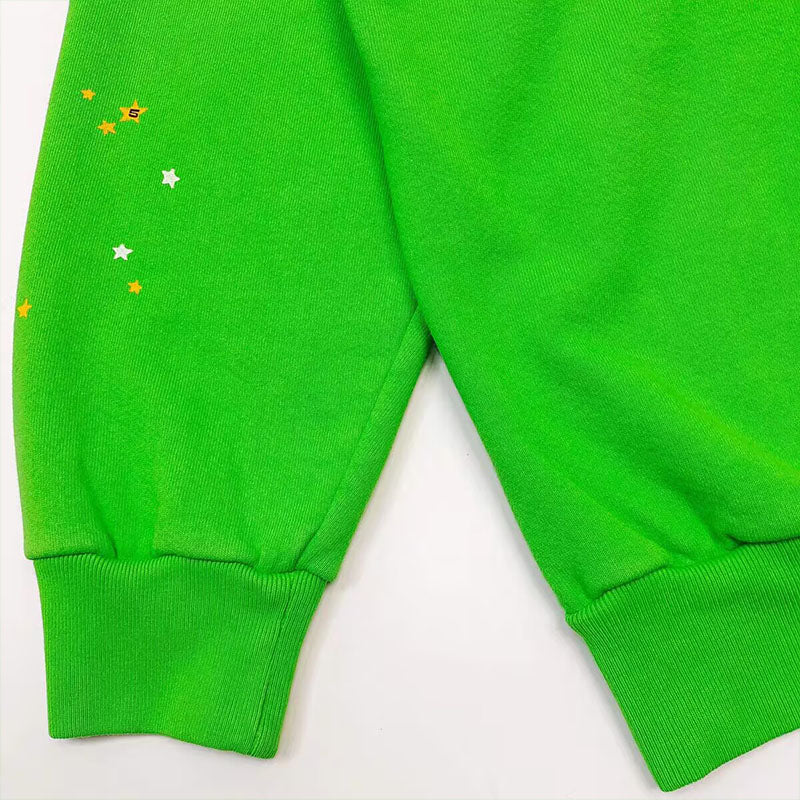 Sp5der Punk  Rhinestone Hoodie Bright Green | Unisex Y2K Oversized Graphic Sweatshirt