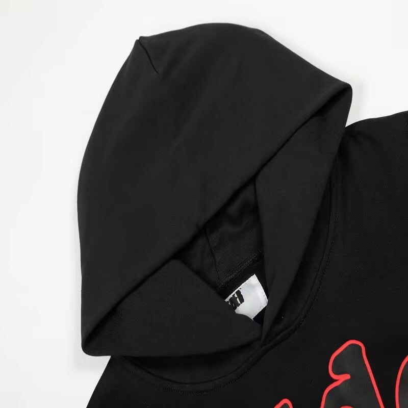 Sp5der Beluga Outline Hoodie Black | Unisex Y2K Oversized Graphic Sweatshirt