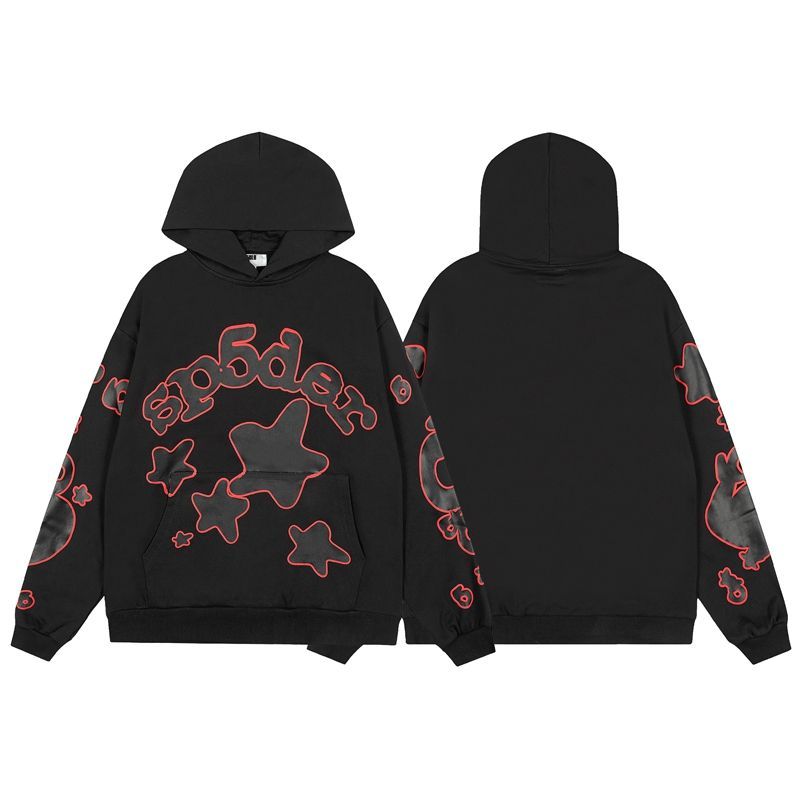 Sp5der Beluga Outline Hoodie Black | Unisex Y2K Oversized Graphic Sweatshirt