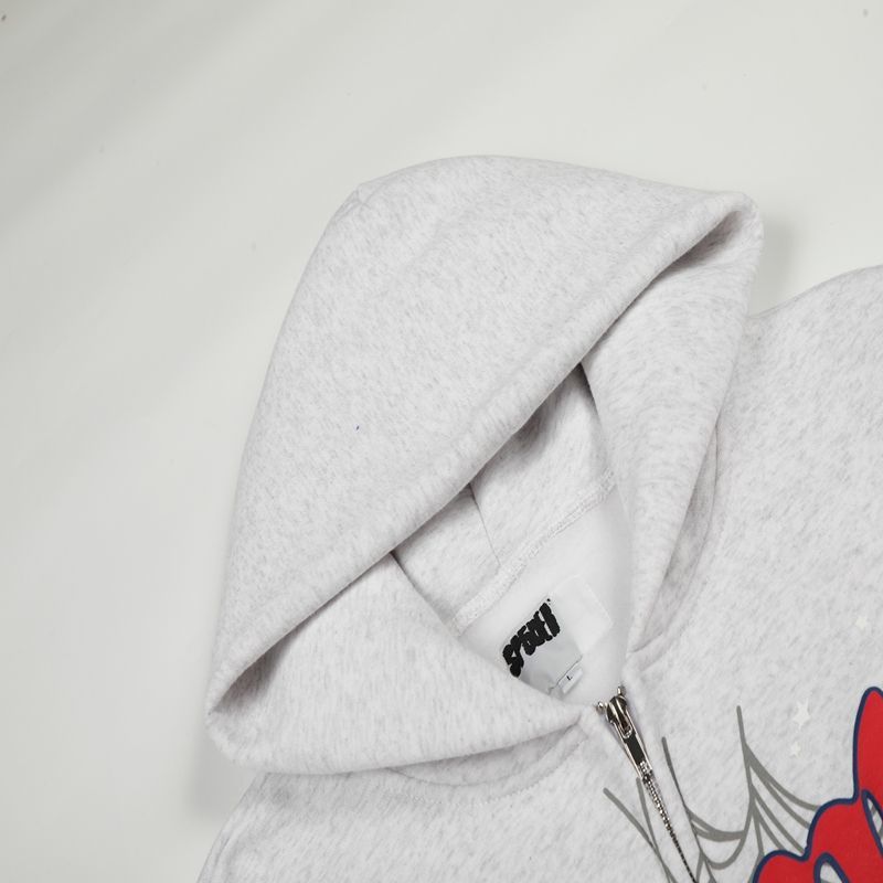 Sp5der Atlanta Full-Zip Hoodie Heather Grey | Unisex Y2K Oversized Zip-Up Sweatshirt