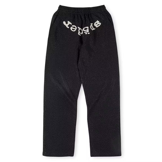 SP5DER BLACK VVS SWEATPANTS | Unisex Y2K Cuffed Joggers