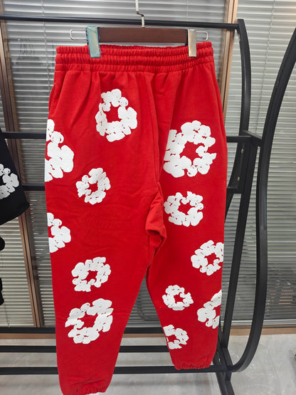 Denim Tears Inspired Cotton Wreath Sweatpants Red