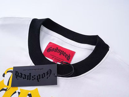 Godspeed Cybernetic Robot L/S Tee – White w/ Black Trim | Unisex Y2K Oversized Cotton Tee