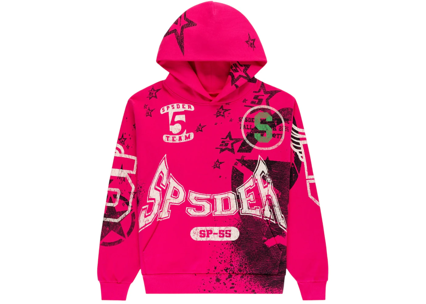 SP5DER Stencil Hoodie Pink | Unisex Y2K Oversized Graphic Sweatshirt