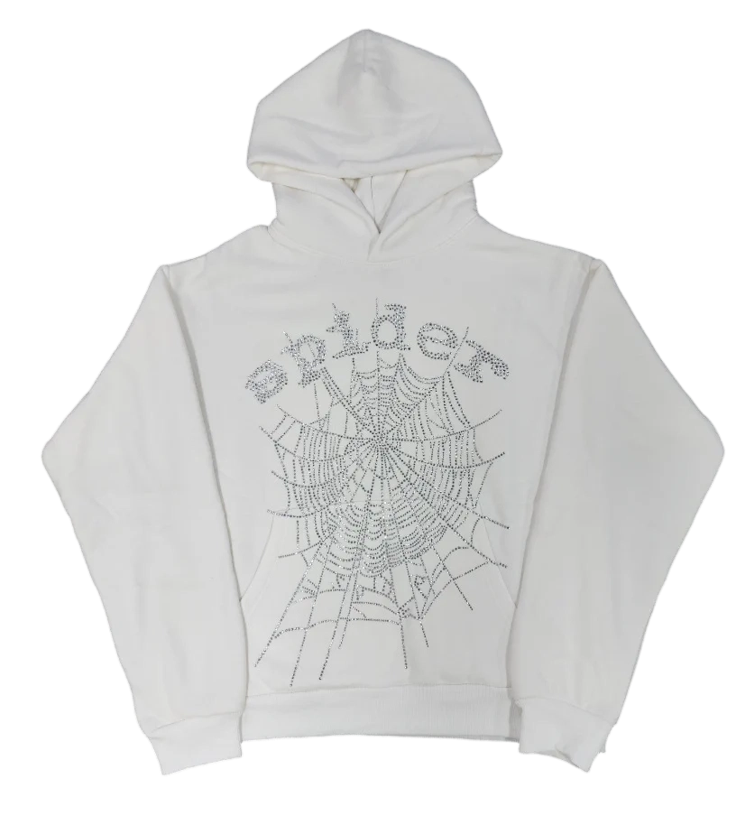 Sp5der OG Rhinestone Logo Hoodie 'Black White'