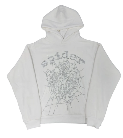 Sp5der OG Rhinestone Logo Hoodie 'Black White'