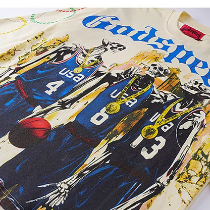 Godspeed Skeleton Basketball Graphic Long-Sleeve Tee – Black | Unisex Y2K Oversized Basketball Tee