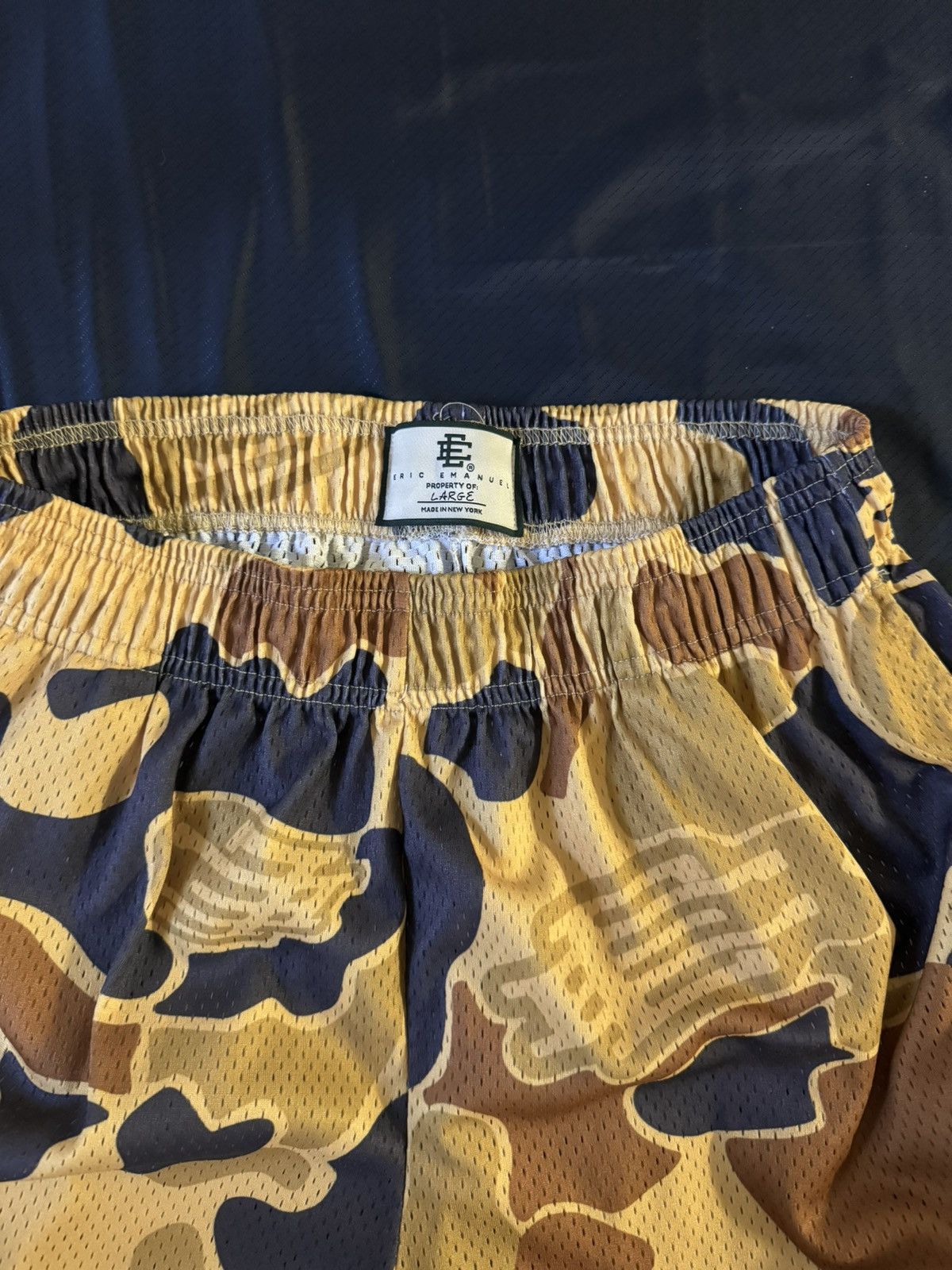 Eric Emanuel EE Black Mesh Basketball Shorts – Stylish Men’s Baggy Shorts with Graphic Camo Design