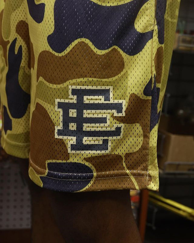 Eric Emanuel EE Black Mesh Basketball Shorts – Stylish Men’s Baggy Shorts with Graphic Camo Design