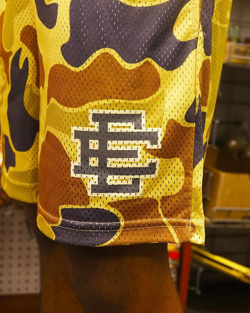 Eric Emanuel EE Black Mesh Basketball Shorts – Stylish Men’s Baggy Shorts with Graphic Camo Design
