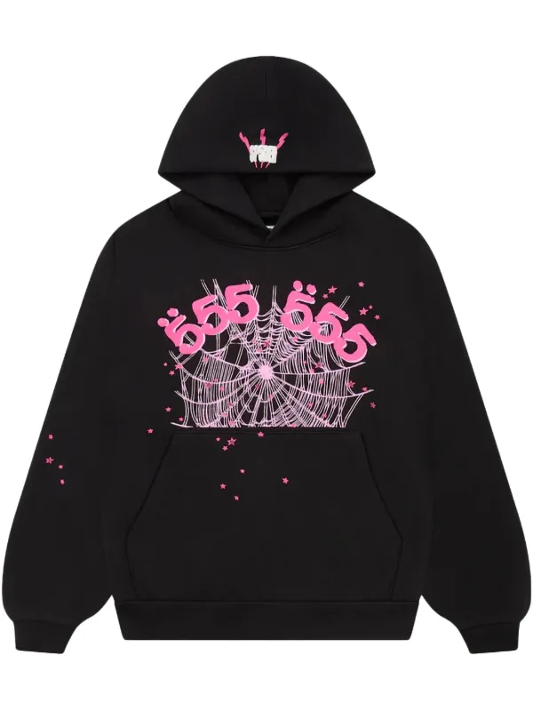 Sp5der Worldwide Pink Black 555 Hoodie