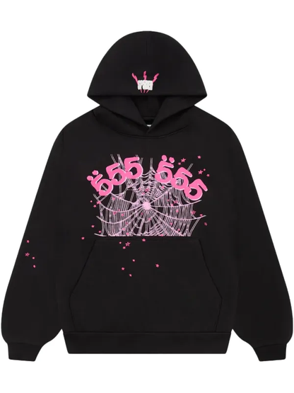 Sp5der Worldwide Pink Black 555 Hoodie