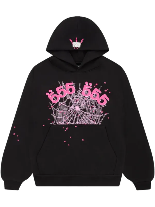 Sp5der Worldwide Pink Black 555 Hoodie