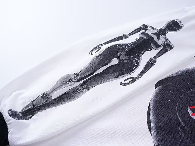 Godspeed Cybernetic Robot L/S Tee – White w/ Black Trim | Unisex Y2K Oversized Cotton Tee