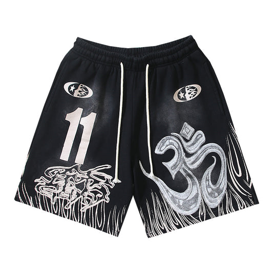 Hellstar Om Flame Number 11 Fleece Shorts