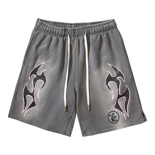Hellstar Yoga Flame Outline Sweat Shorts Grey