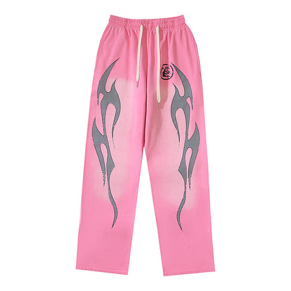 Hellstar Tribal Flame Graphic Print Sweatpants Pink