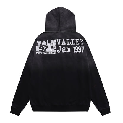 Vale Forever "Valley" Silver Chain & Cross Rhinestone Hoodie Black