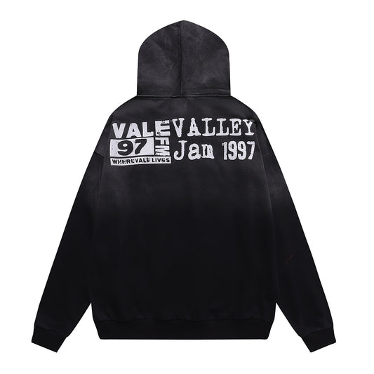 Vale Forever "Valley" Silver Chain & Cross Rhinestone Hoodie Black