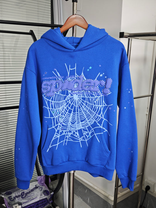 Sp5der Rhinestone Punk V2 Hoodie Royal Blue