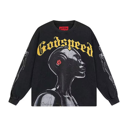 Godspeed Cybernetic Robot L/S Tee – Black | Unisex Y2K Oversized Cotton Tee