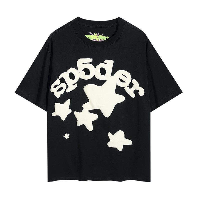 Sp5der Men’s Cotton Tee Built Around a Spider Graphic with Subtle Star Embellishments