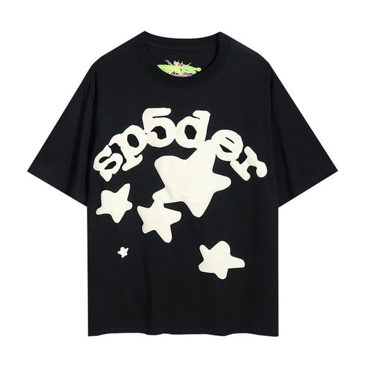 Sp5der Men’s Cotton Tee Built Around a Spider Graphic with Subtle Star Embellishments