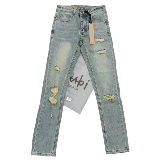 Ksubi Men's Washed Blue Ripped Letter Printing Jeans