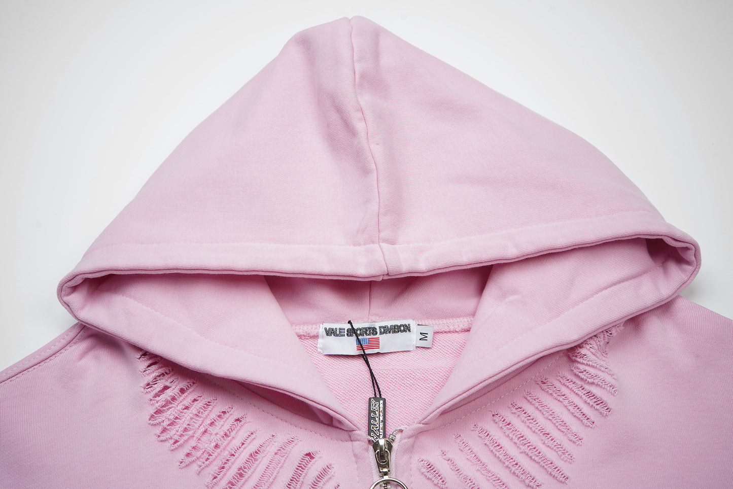 Vale Forever Pink Rhinestone Zip Up Hoodie Distressed