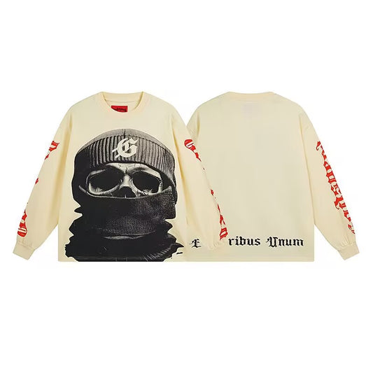 Godspeed Balaclava Skull Graphic Long-Sleeve Tee – Black | Unisex Y2K Oversized Cotton Tee