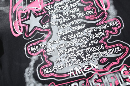 Hellstar The Future Graphic Print Oversized Streetwear T-Shirt - Black/Pink