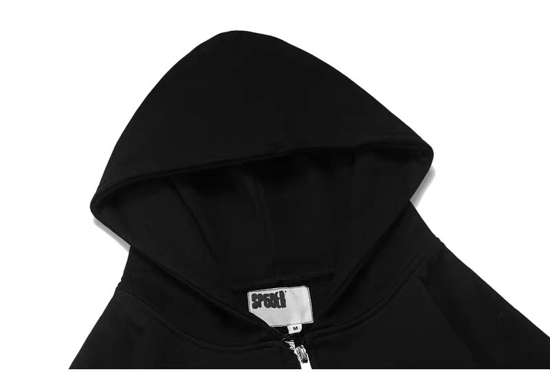 Sp5der OG Web  Phantom Zip-Up Hoodie Black | Unisex Y2K Oversized Graphic Sweatshirt