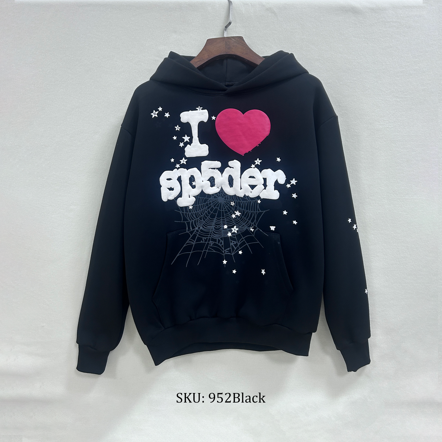Sp5der I Heart SP5 Souvenir Hoodie Black | Unisex Y2K Graphic Oversized Sweatshirt
