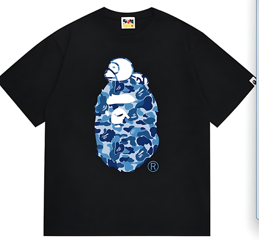 A Bathing Ape Color Camo Milo On Big Ape Tee - Blue Camo