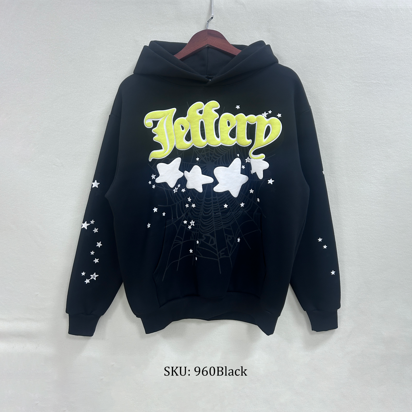 Sp5der Jeffery Hoodie Black | Unisex Y2K Oversized Graphic Sweatshirt, Soft-Fleece Pullover